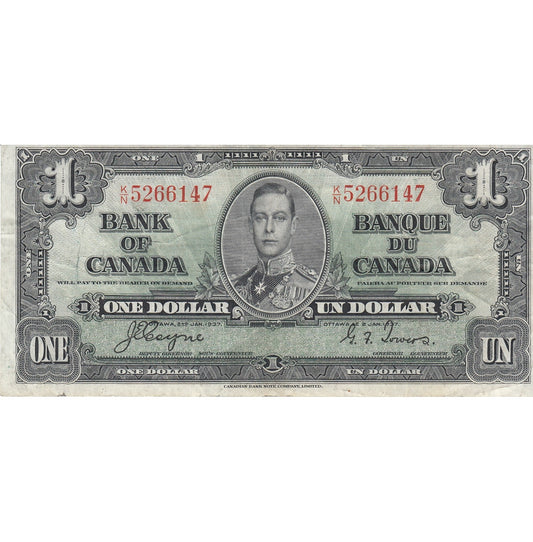 BC-21d 1937 Canada $1 Coyne-Towers, K/N, VF