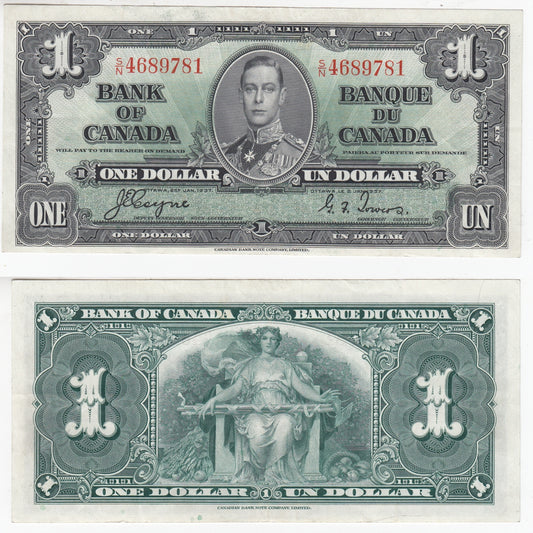 BC-21d 1937 Canada $1 Coyne-Towers, S/N, VF-EF