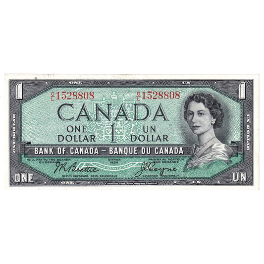 BC-37a 1954 Canada $1 Beattie-Coyne, O/L, AU-UNC