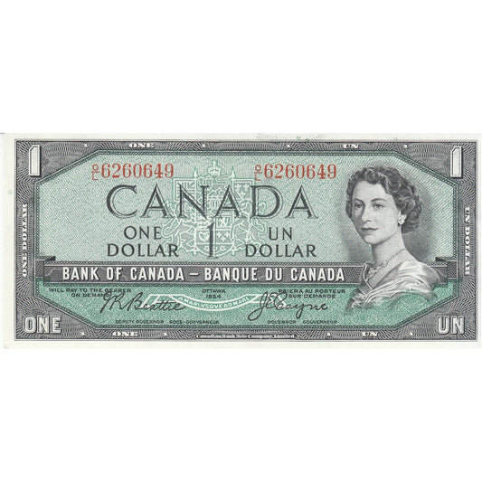 BC-37a 1954 Canada $1 Beattie-Coyne, O/L, AU