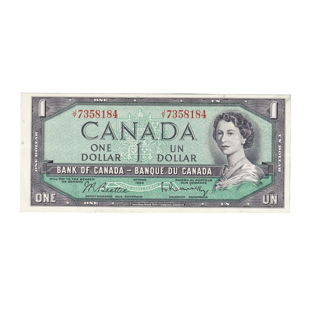 BC-37b 1954 Canada $1 Beattie-Rasminsky, J/Y, AU-UNC (AU55)