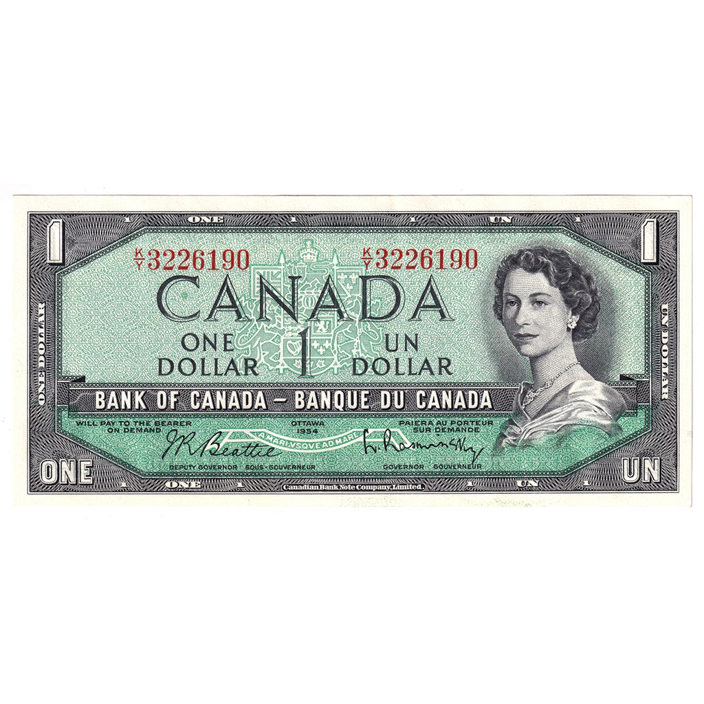 BC-37b 1954 Canada $1 Beattie-Rasminsky, K/Y, Almost Uncirculated (AU50)