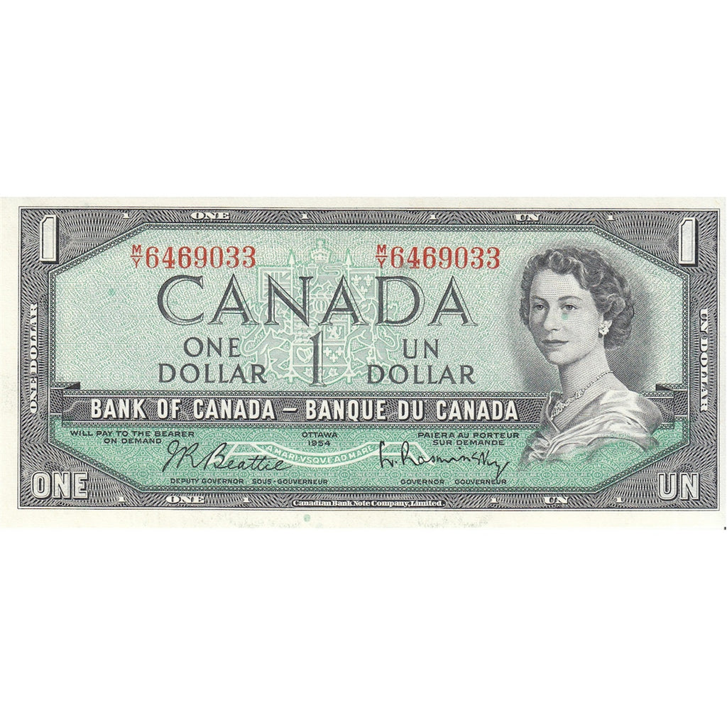 BC-37b 1954 Canada $1 Beattie-Rasminsky, M/Y, AU-UNC (AU55)