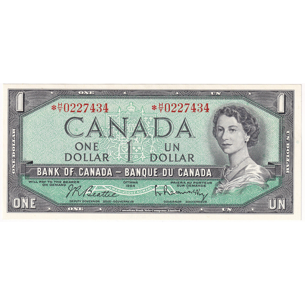 BC-37bA 1954 Canada $1 Beattie-Rasminsky, *H/Y, Uncirculated (MS60)