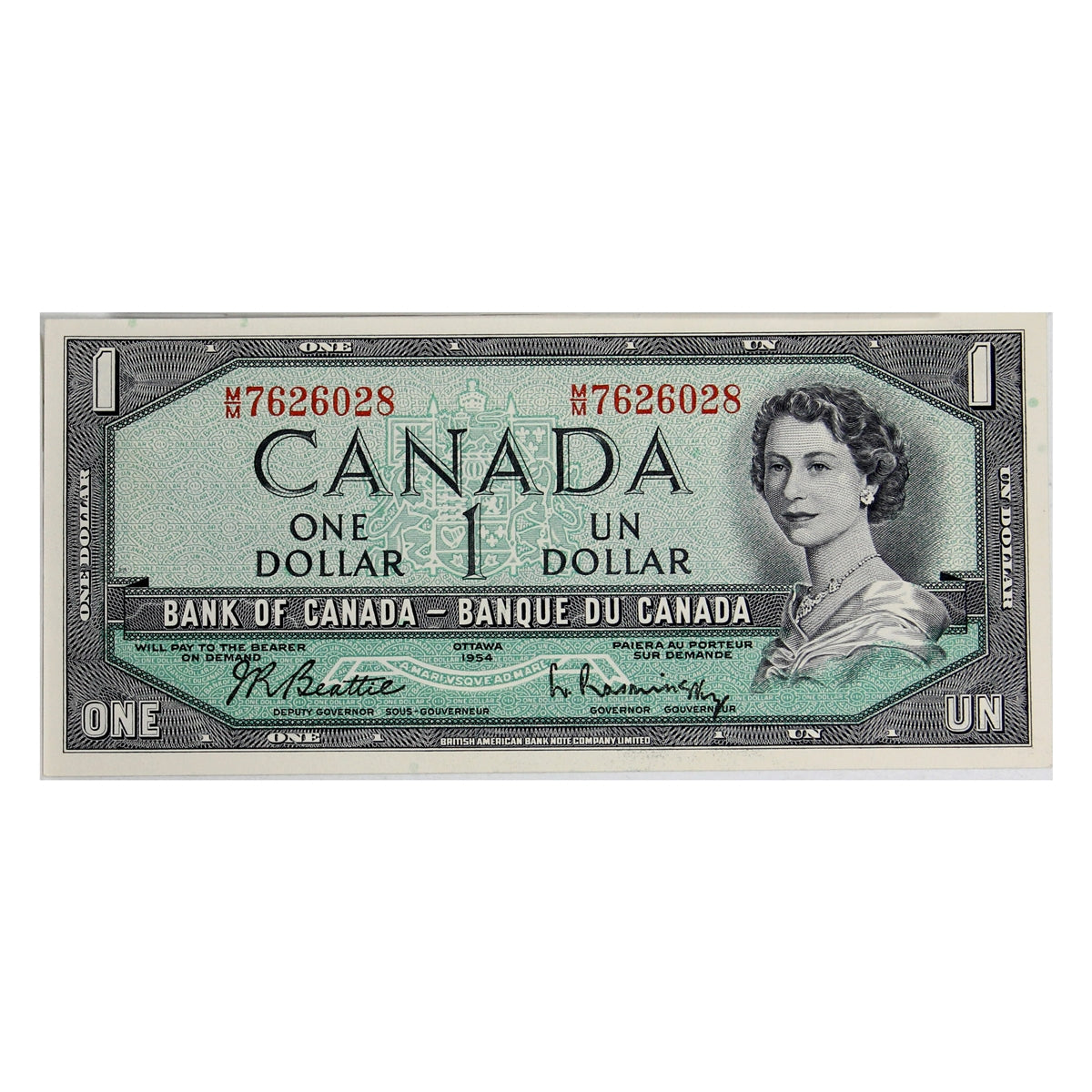 BC-37b-i 1954 Canada $1 Beattie-Rasminsky, M/M, AU-UNC (AU55)
