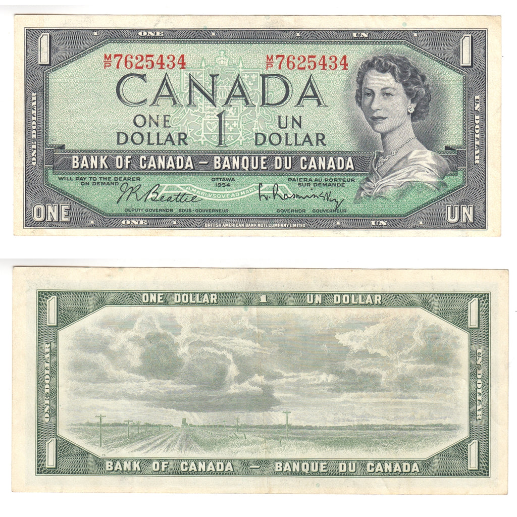 BC-37b-i 1954 Canada $1 Beattie-Rasminsky, M/P, Uncirculated (MS60)