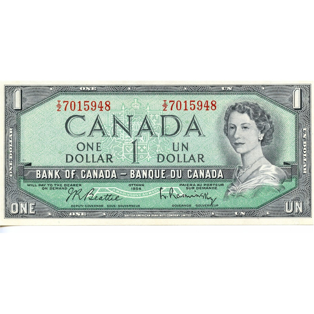 BC-37b-i 1954 Canada $1 Beattie-Rasminsky, I/Z, Uncirculated (MS60)