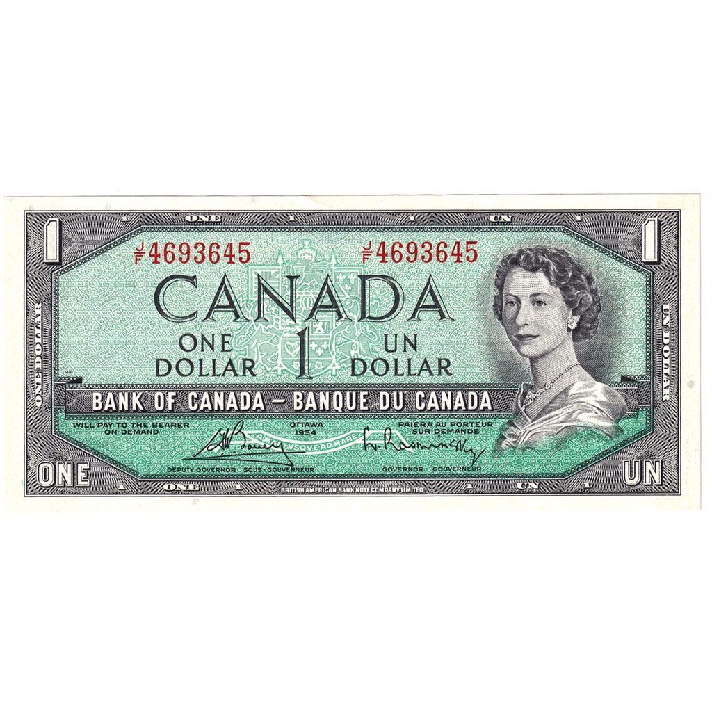 BC-37c 1954 Canada $1 Bouey-Rasminsky, J/F, Almost Uncirculated (AU50)