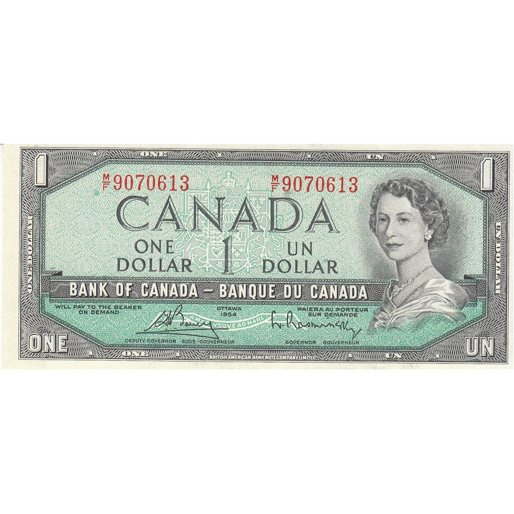 BC-37c 1954 Canada $1 Bouey-Rasminsky, M/F, AU-UNC (AU55)