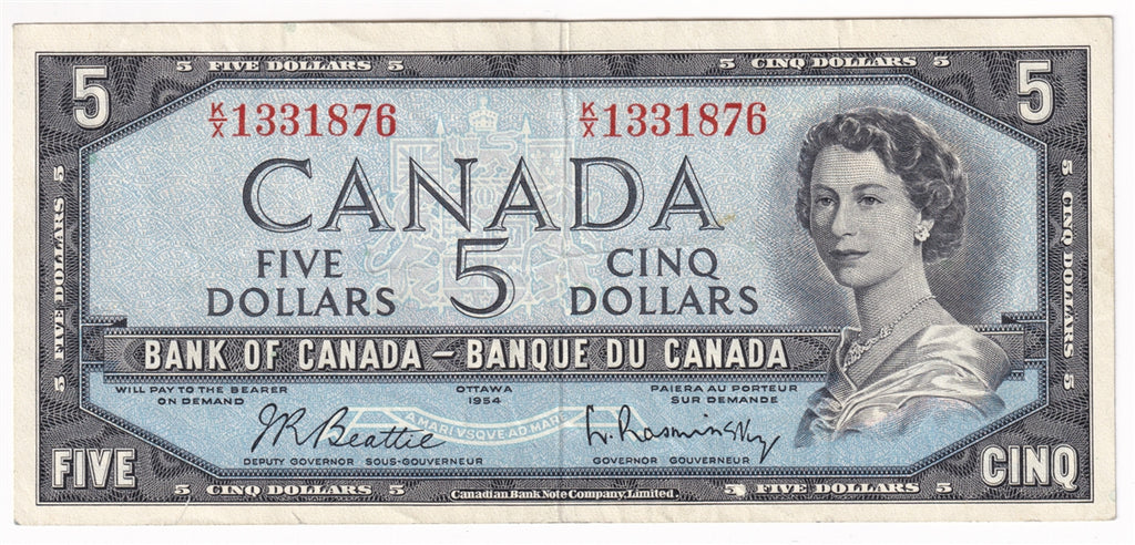 BC-39b 1954 Canada $5 Beattie-Rasminsky, K/X, Very Fine (VF20)