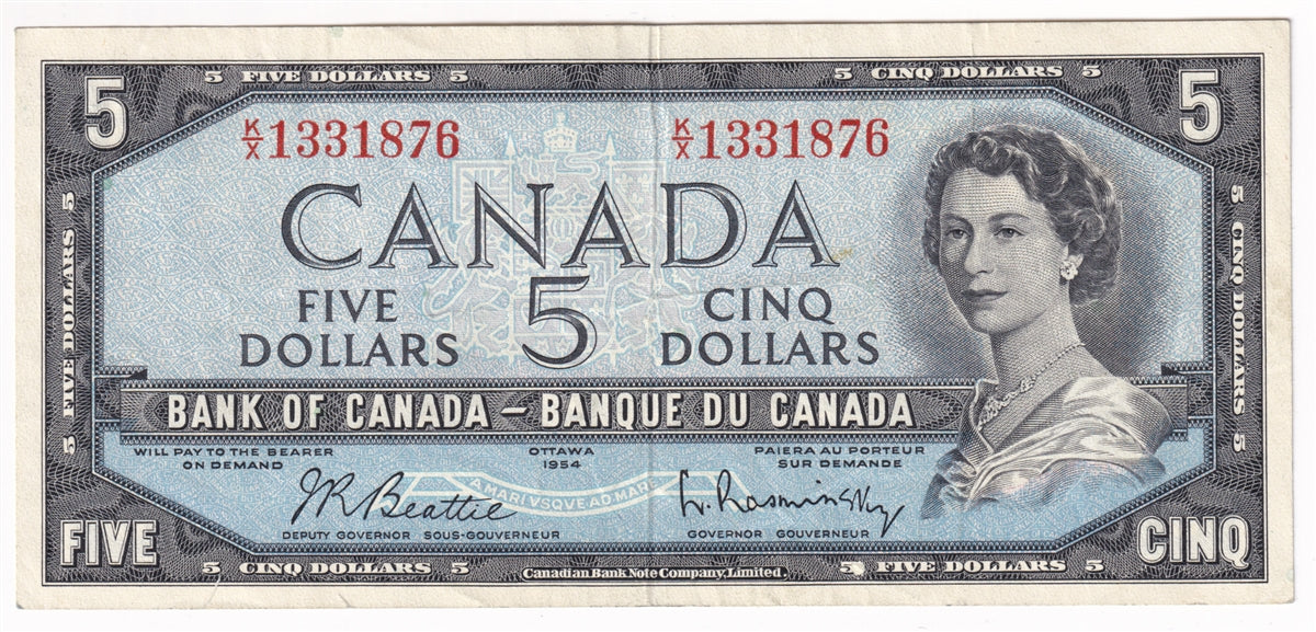 BC-39b 1954 Canada $5 Beattie-Rasminsky, K/X, Very Fine (VF20)