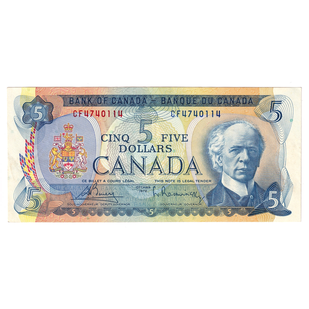 BC-48a 1972 Canada $5 Bouey-Rasminsky, CF, Extra Fine (EF40)