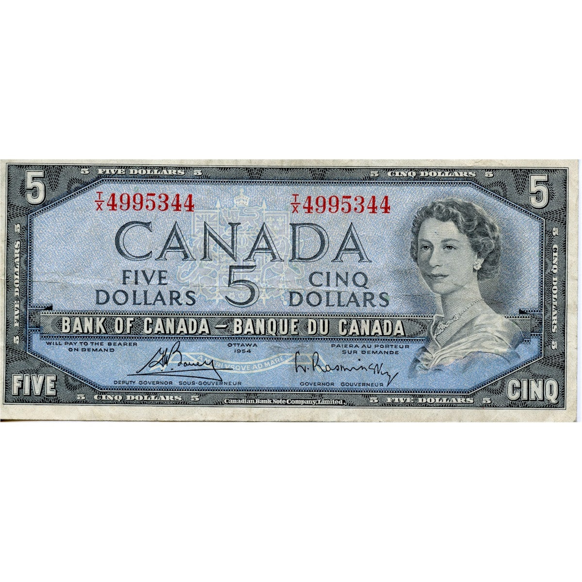 BC-39c 1954 Canada $5 Bouey-Rasminsky, T/X, VF