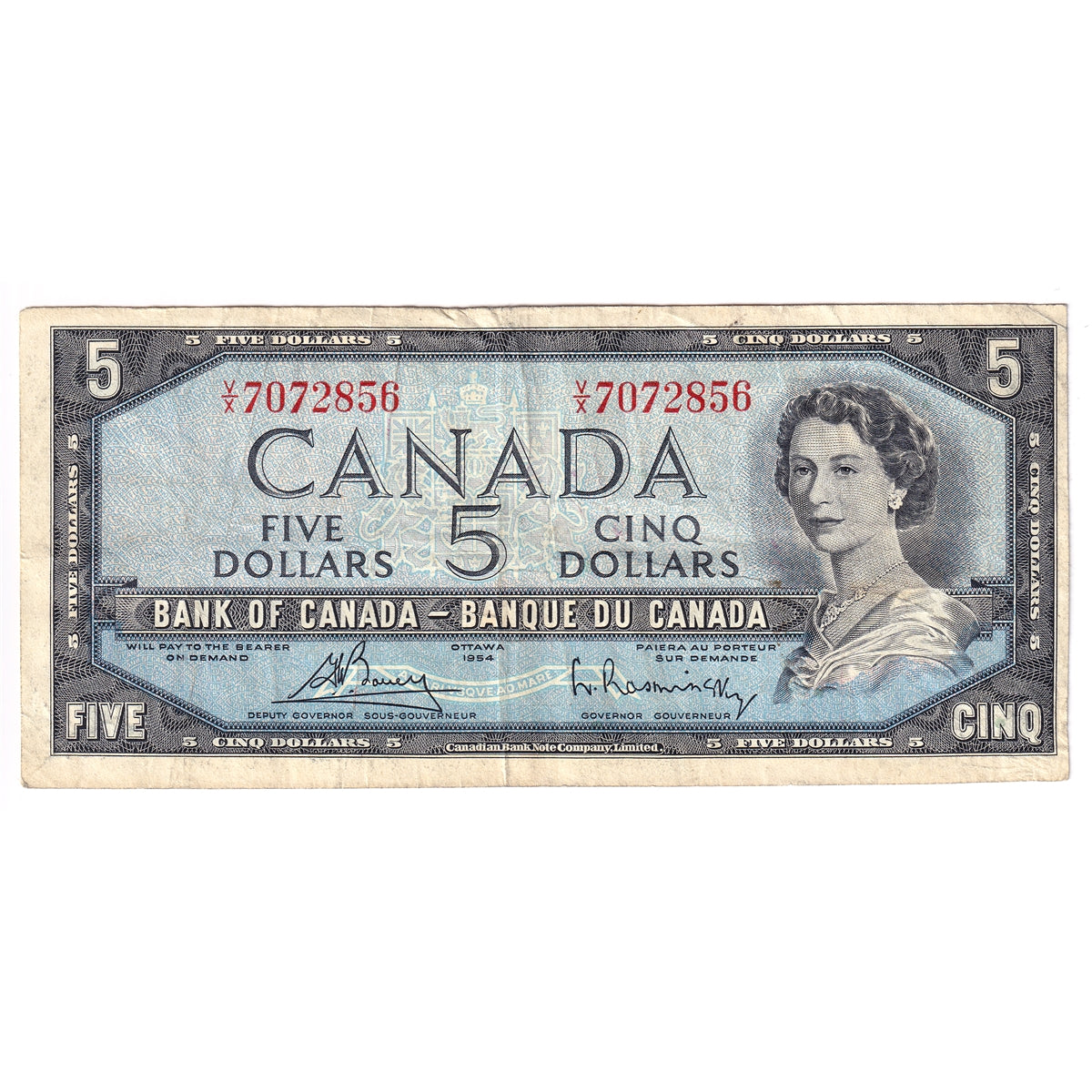 BC-39c 1954 Canada $5 Bouey-Rasminsky, V/X, F-VF (F15)