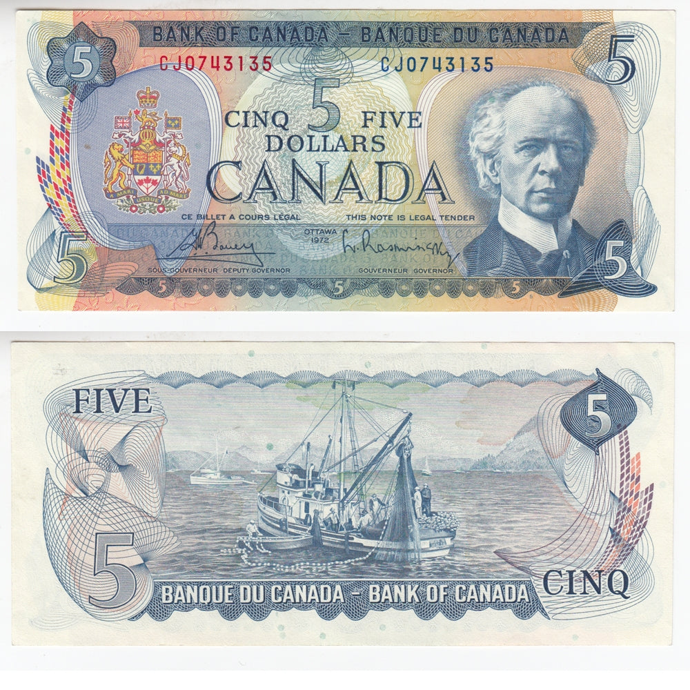 BC-48a 1972 Canada $5 Bouey-Rasminsky, CJ, AU-UNC (AU55)