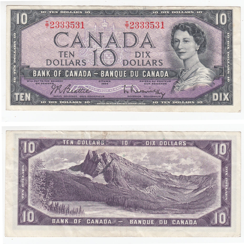BC-40b 1954 Canada $10 Beattie-Rasminsky, I/T, Very Fine (VF20)
