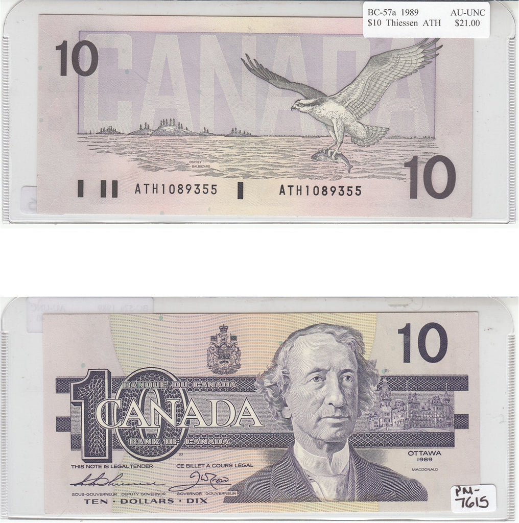 BC-57a 1989 Canada $10 Thiessen-Crow, ATH, AU-UNC (AU55)