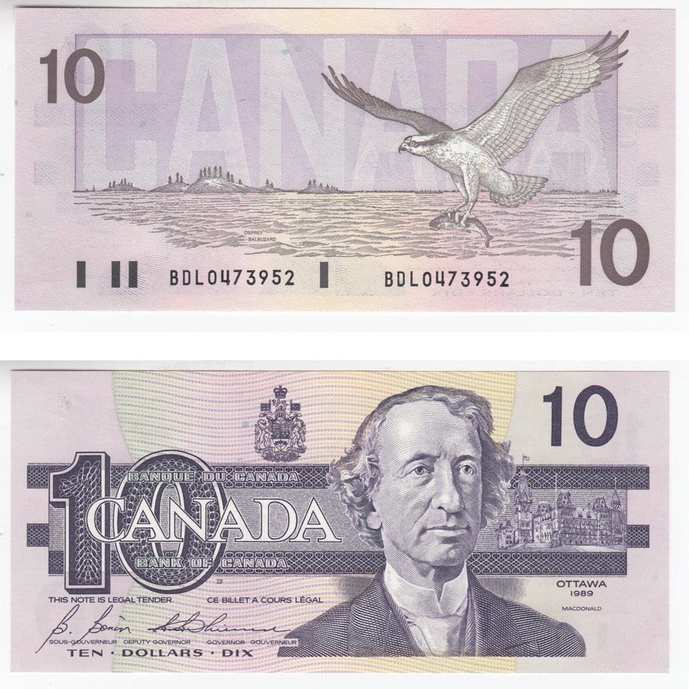 BC-57b 1989 Canada $10 Bonin-Thiessen, BDL, Choice Uncirculated (CUNC63)