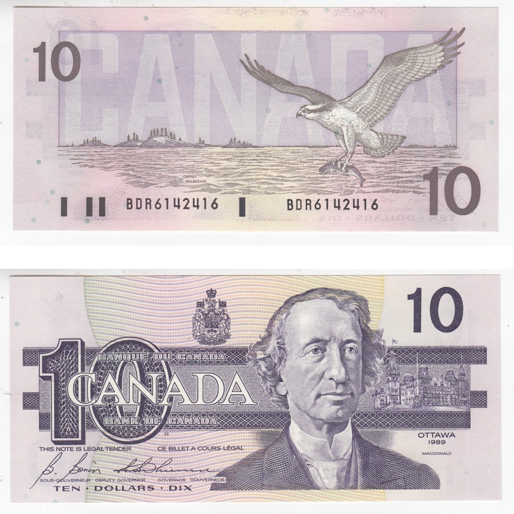 BC-57b 1989 Canada $10 Bonin-Thiessen, BDR, Choice Uncirculated (CUNC63)
