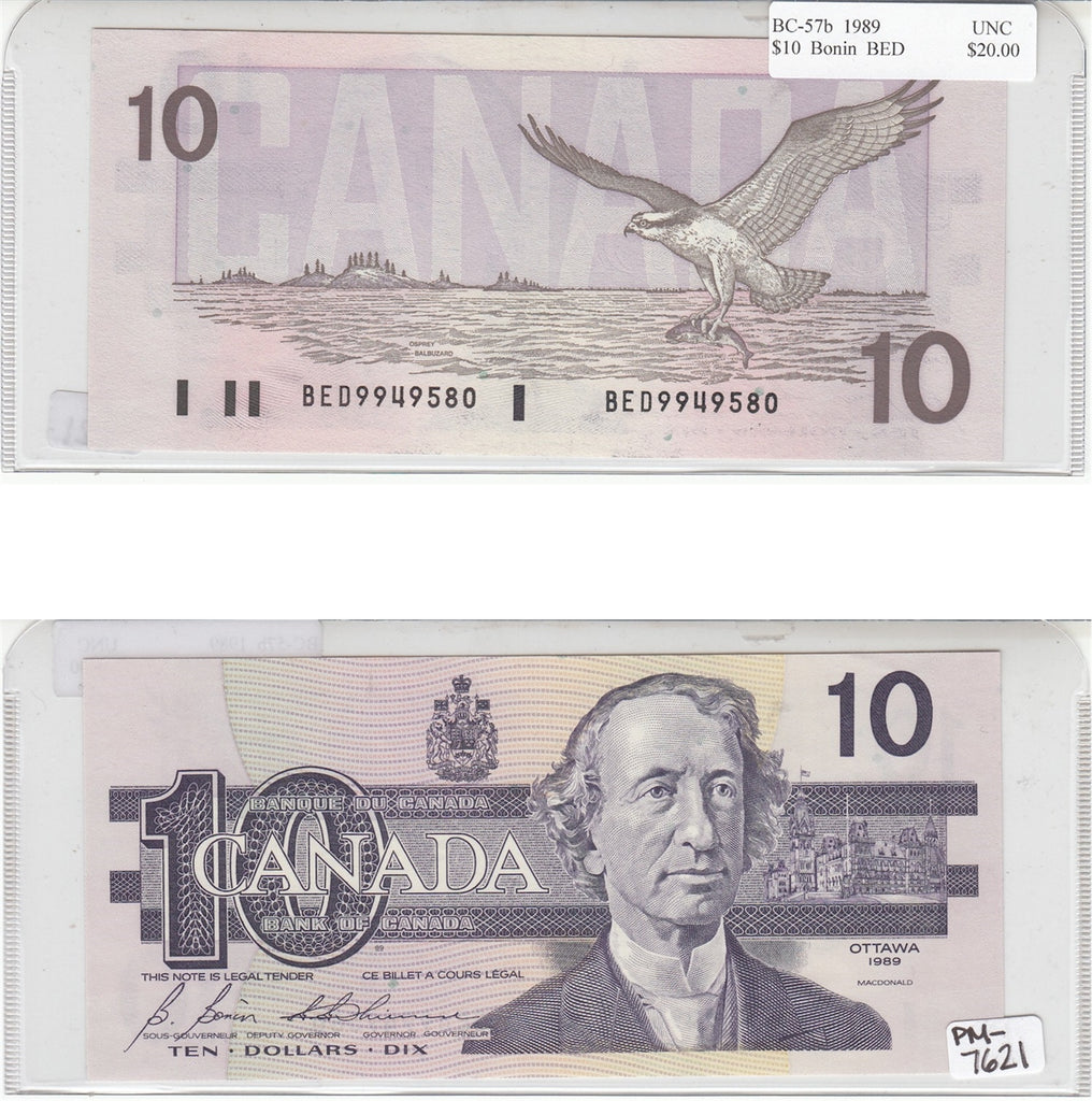 BC-57b 1989 Canada $10 Bonin-Thiessen, BED, Uncirculated (MS60)