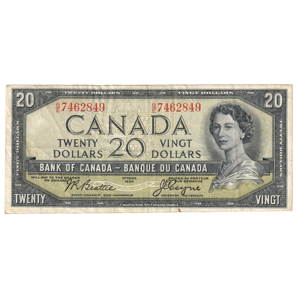 BC-33b 1954 Canada $20 Beattie-Coyne, Devil's Face, B/E, VF-EF (VF30)