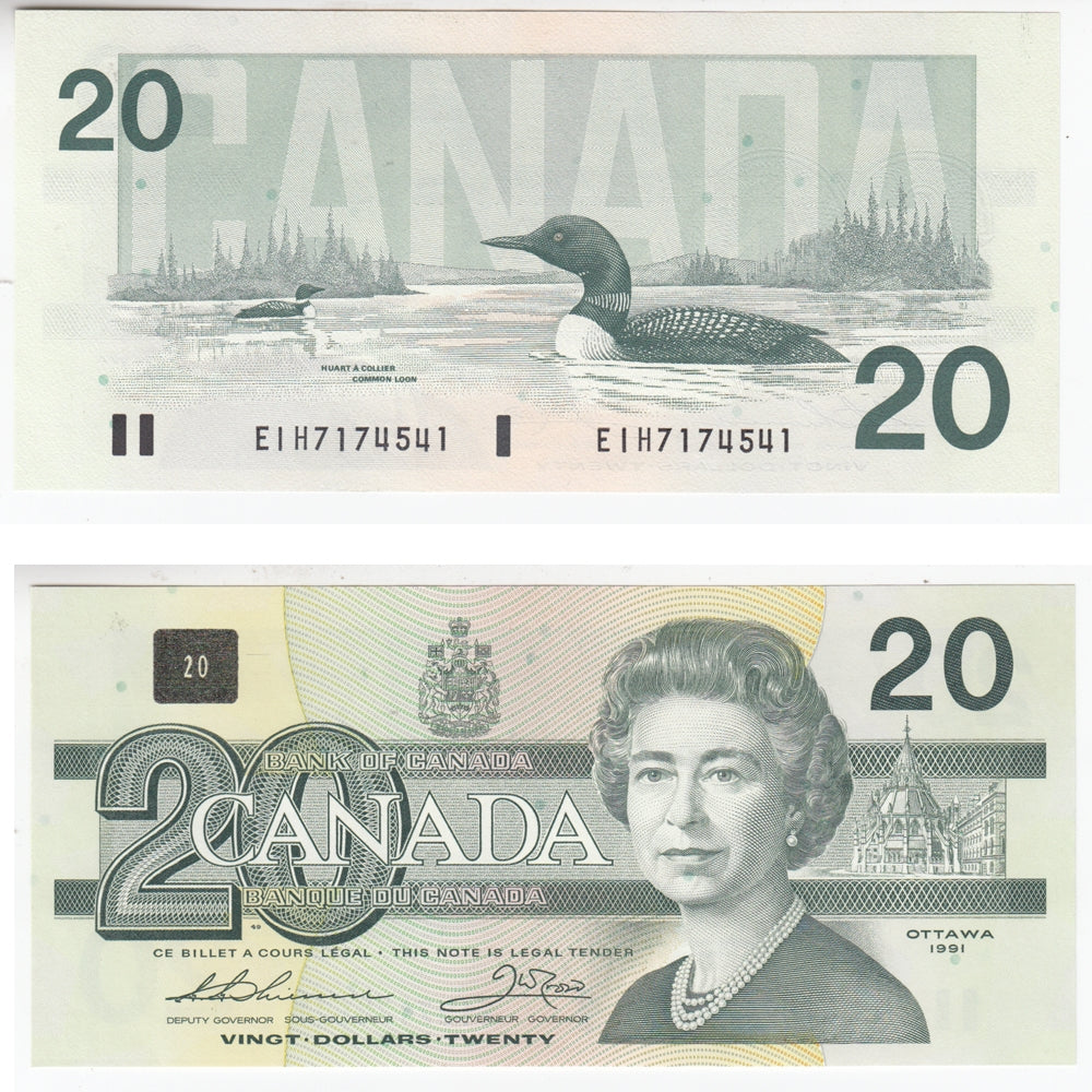BC-58a 1991 Canada $20 Thiessen-Crow, EIH, Choice Uncirculated (CUNC63)