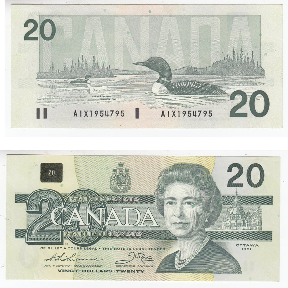 BC-58aA-ii 1991 Canada $20 Thiessen-Crow, AIX without Serifs, AU