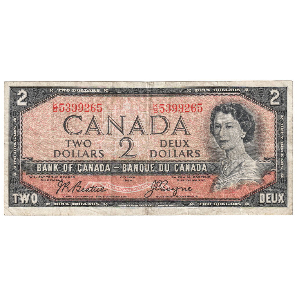 BC-38a 1954 Canada $2 Beattie-Coyne, K/B, F-VF