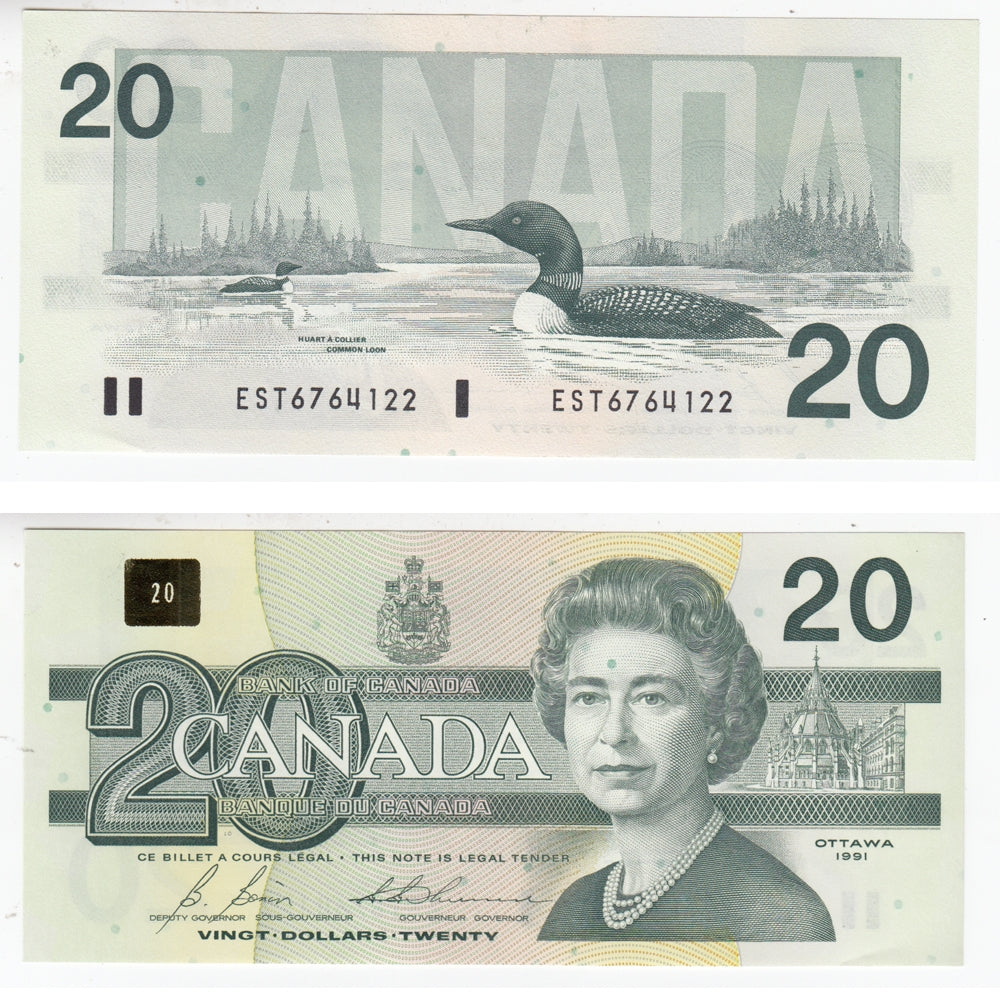 BC-58b 1991 Canada $20 Bonin-Thiessen, EST, Uncirculated (MS60)
