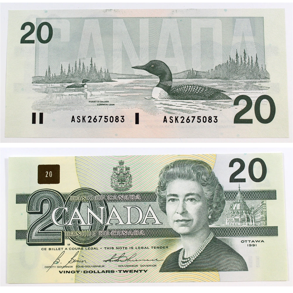 BC-58b-i 1991 Canada $20 Bonin-Thiessen, ASK, Uncirculated (MS60)