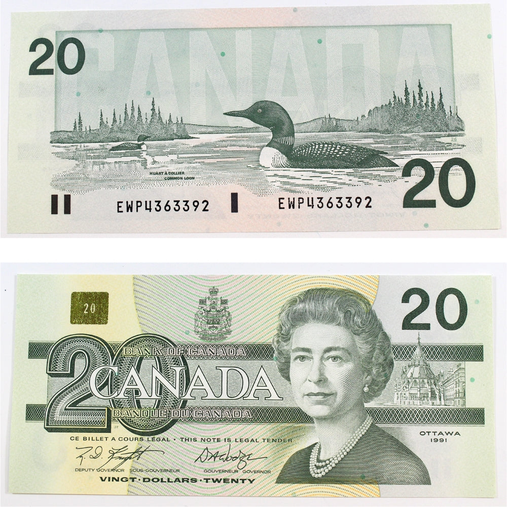 BC-58d 1991 Canada $20 Knight-Dodge, EWP, Uncirculated (MS60)