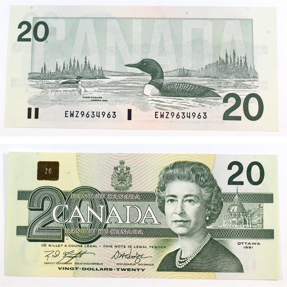 BC-58d 1991 Canada $20 Knight-Dodge, EWZ, Choice Uncirculated (CUNC63)