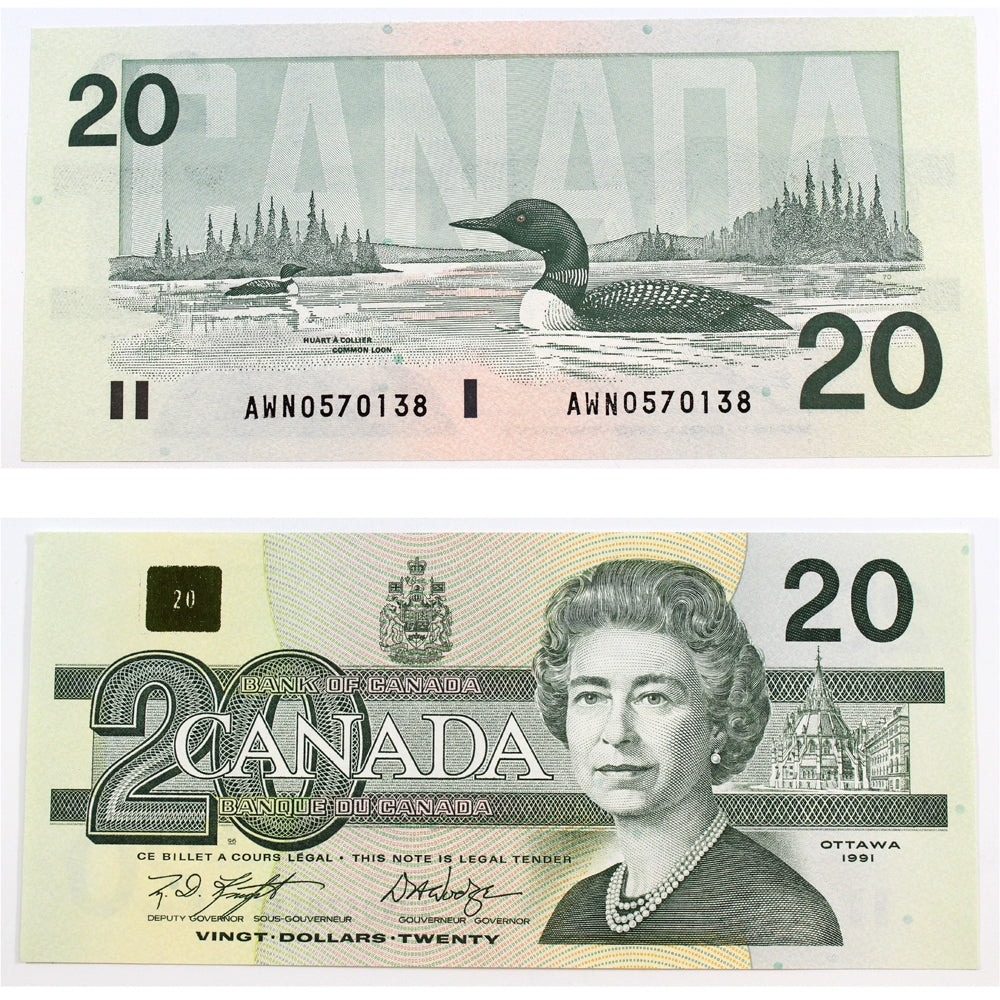 BC-58d-i 1991 Canada $20 Knight-Dodge, AWN, Uncirculated (MS60)