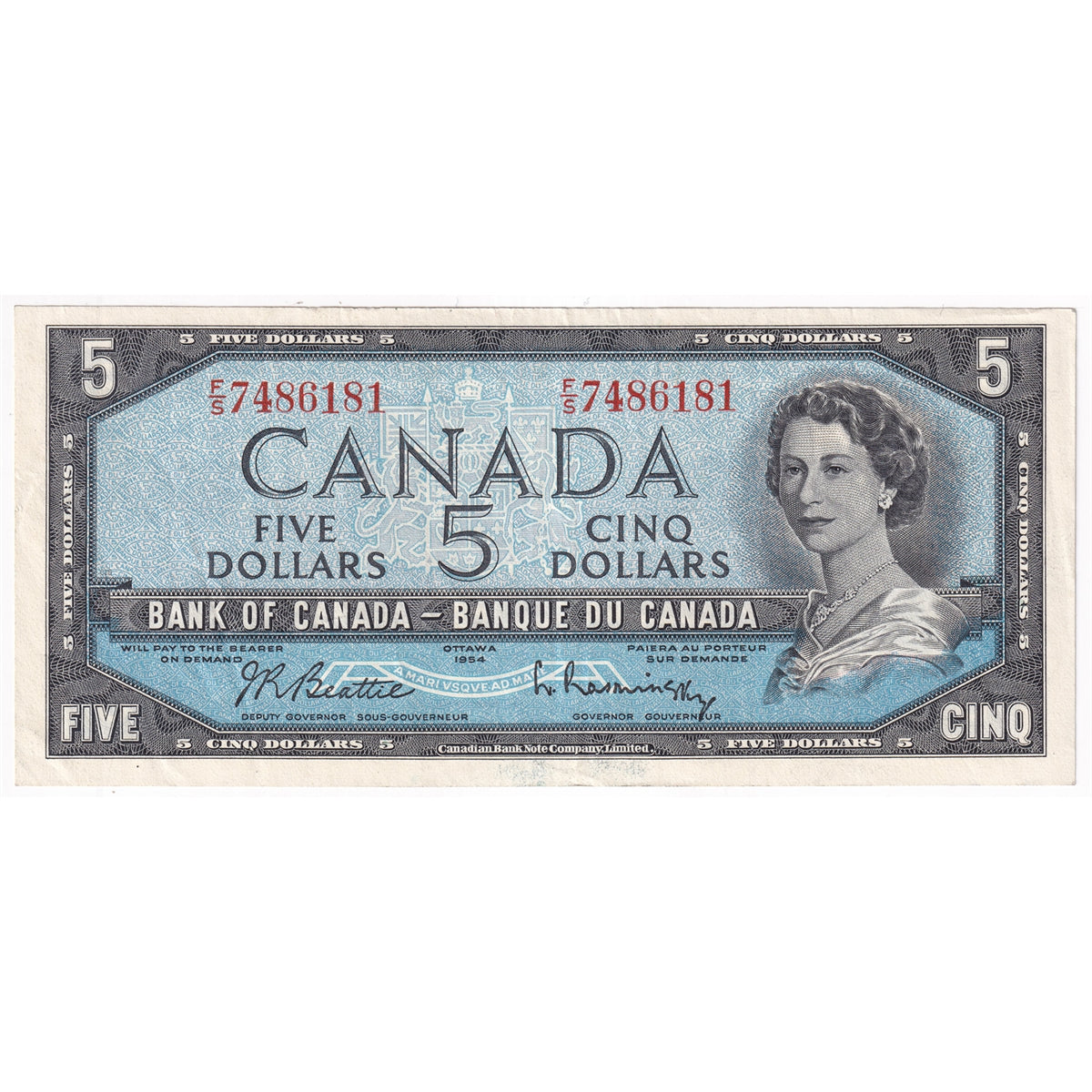 BC-39b 1954 Canada $5 Beattie-Rasminsky, F/S, Very Fine (VF20)