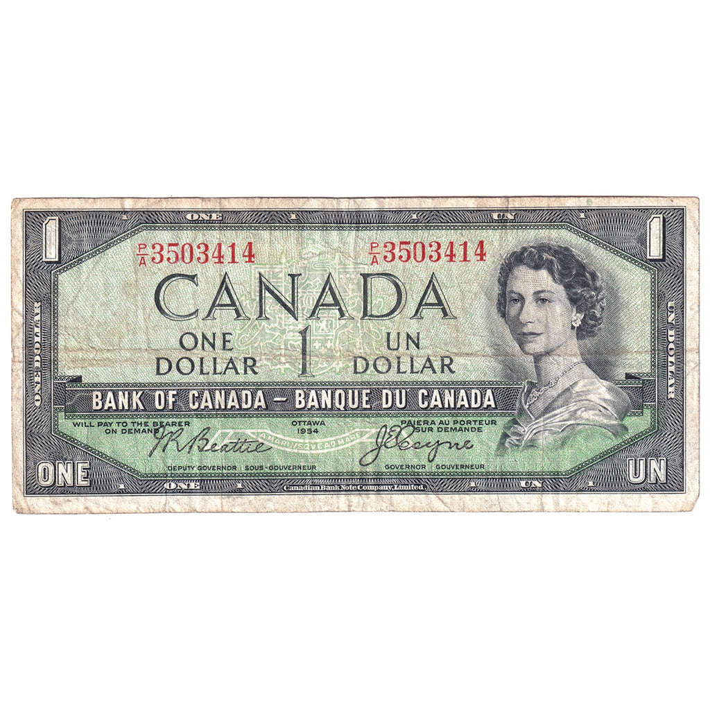 BC-29b 1954 Canada $1 Beattie-Coyne, Devil's Face, P/A, Fine (F12)