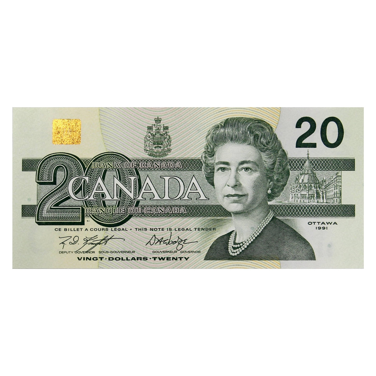 BC-58d 1991 Canada $20 Knight-Dodge, EYC, Almost Uncirculated (AU50)