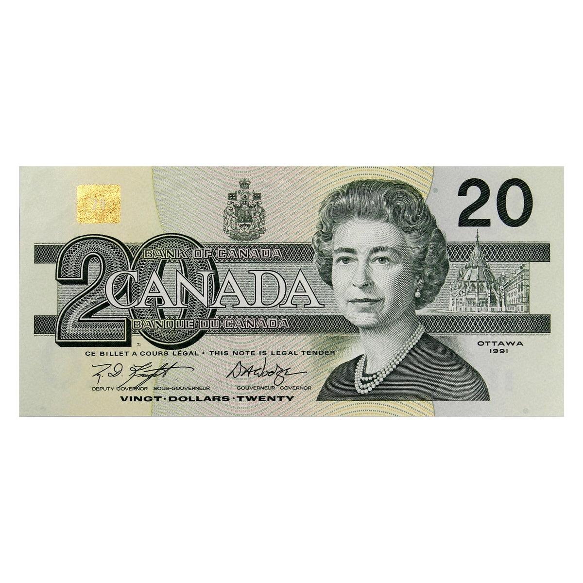 BC-58d-i 1991 Canada $20 Knight-Dodge, AYJ, Almost Uncirculated (AU50)