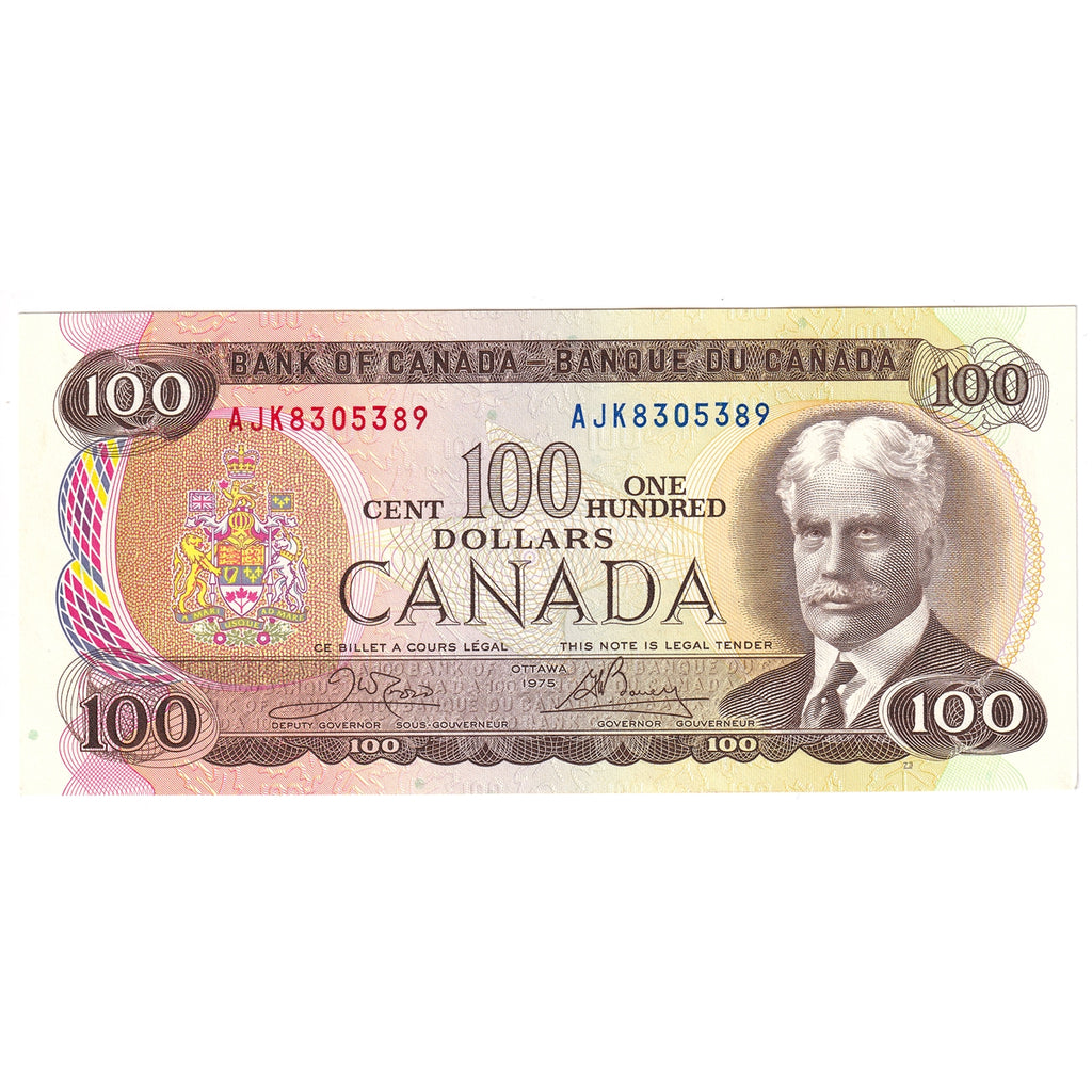 BC-52b 1975 Canada $100 Crow-Bouey, AJK, AU-UNC (AU55)