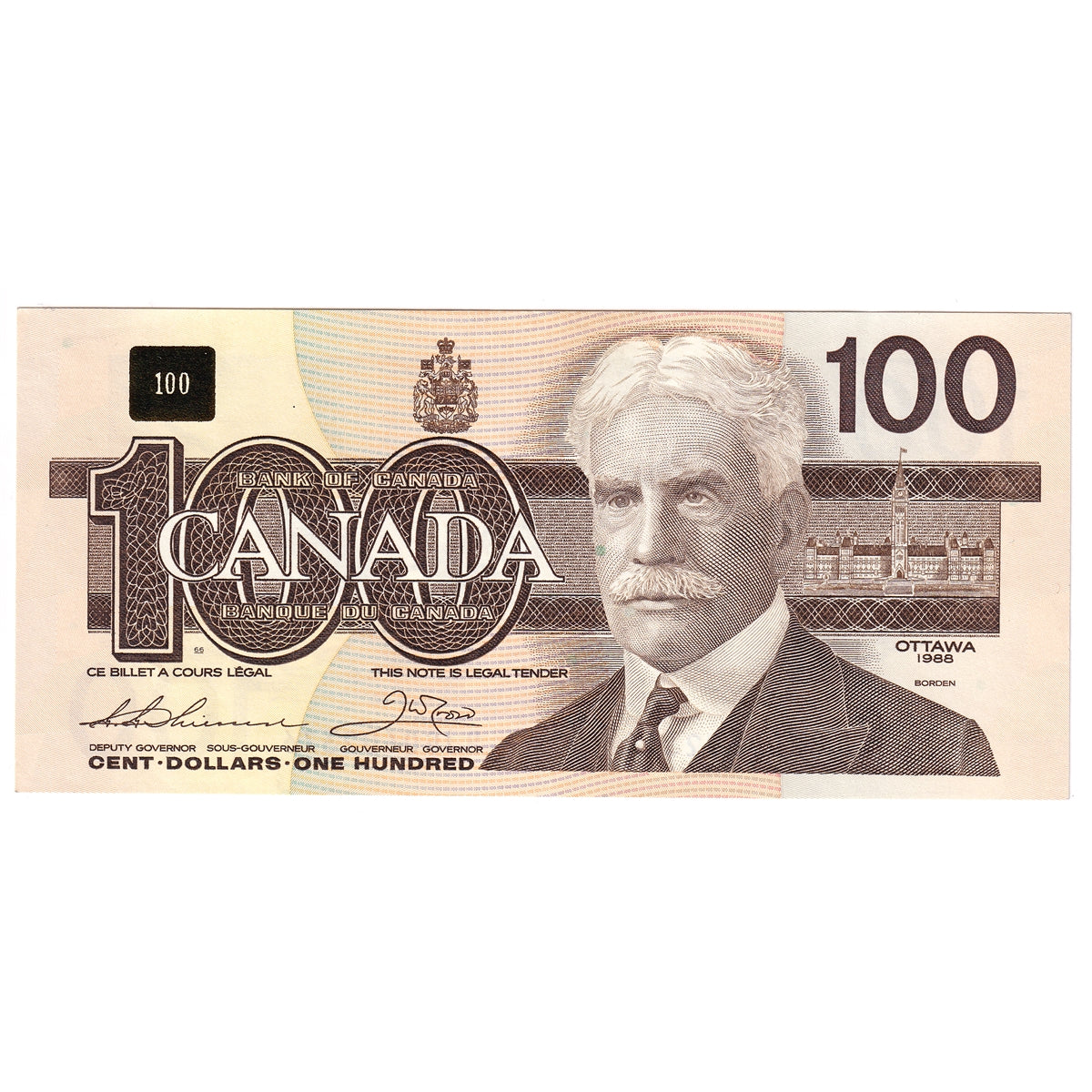 BC-60a-i 1988 Canada $100 Thiessen-Crow, BJG, AU-UNC (AU55)