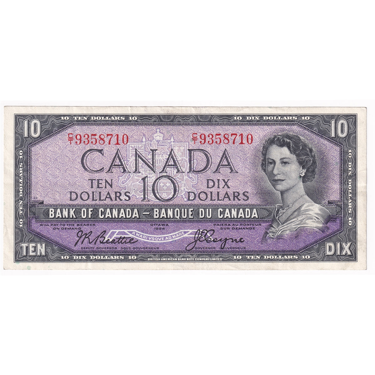 BC-40a 1954 Canada $10 Beattie-Coyne, C/T, VF-EF (VF30)