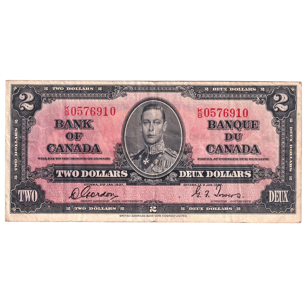 BC-22b 1937 Canada $2 Gordon-Towers, K/B, Very Fine (VF20)