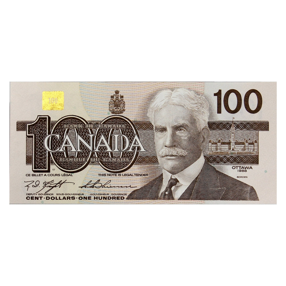 BC-60c 1988 Canada $100 Knight-Thiessen, BJJ, Choice Uncirculated (CUNC63)