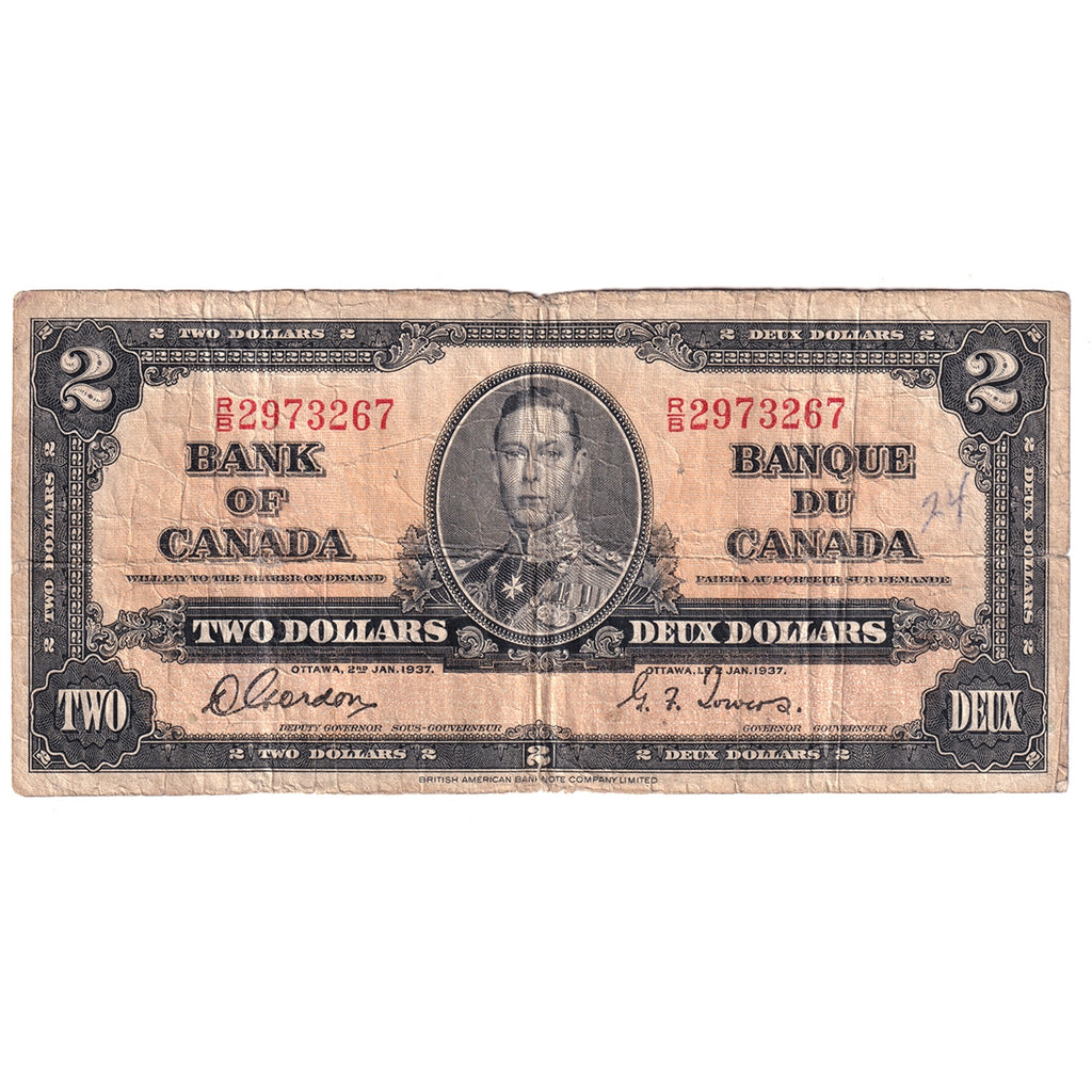 BC-22b 1937 Canada $2 Gordon-Towers, R/B, CIRC