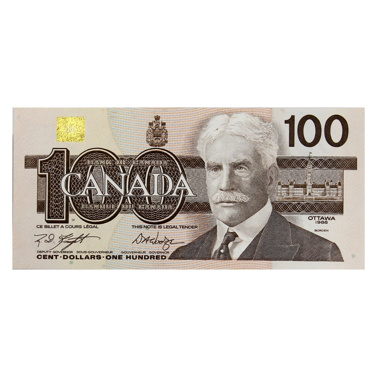 BC-60d 1988 Canada $100 Knight-Dodge, BJW, Uncirculated (MS60)