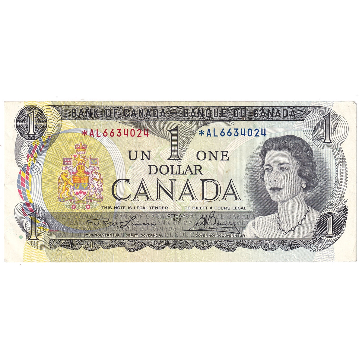 BC-46aA 1973 Canada $1 Lawson-Bouey, *AL, VF-EF (VF30)