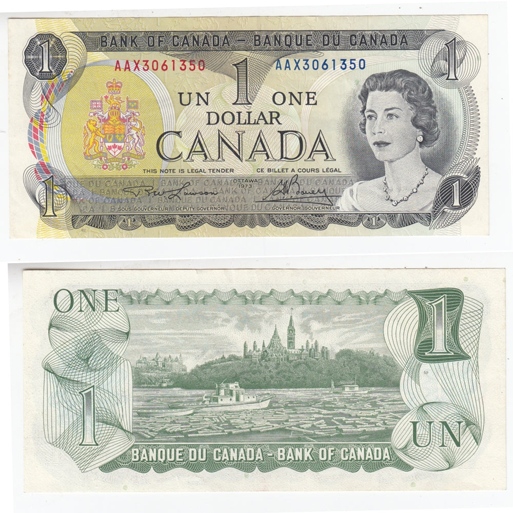 BC-46aA-i 1973 Canada $1 Lawson-Bouey, AAX, Lithographed, Almost Uncirculated (AU50)