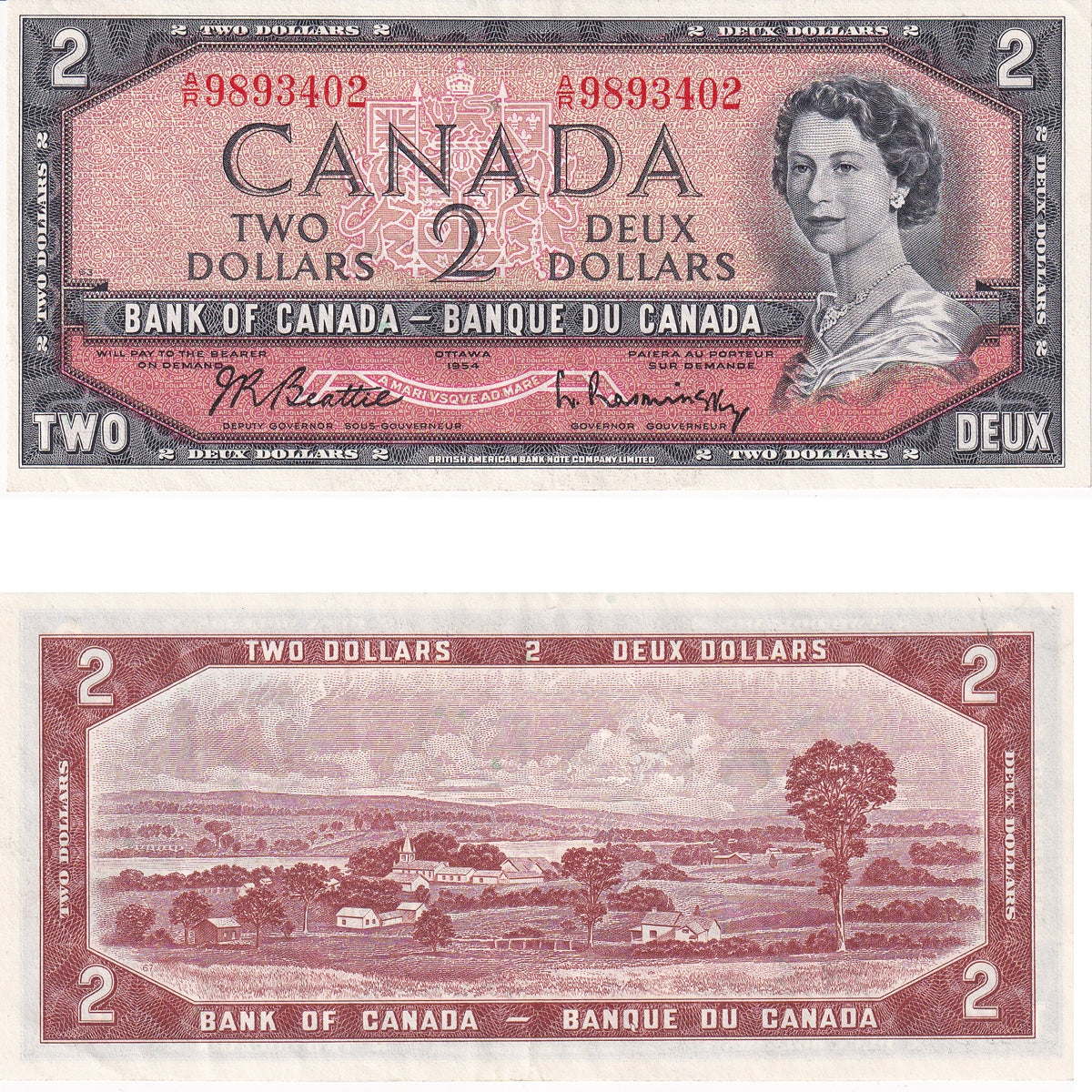 BC-38b 1954 Canada $2 Beattie-Rasminsky, A/R, Extra Fine (EF40)