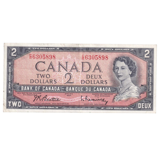 BC-38b 1954 Canada $2 Beattie-Rasminsky, C/R, Extra Fine (EF40)