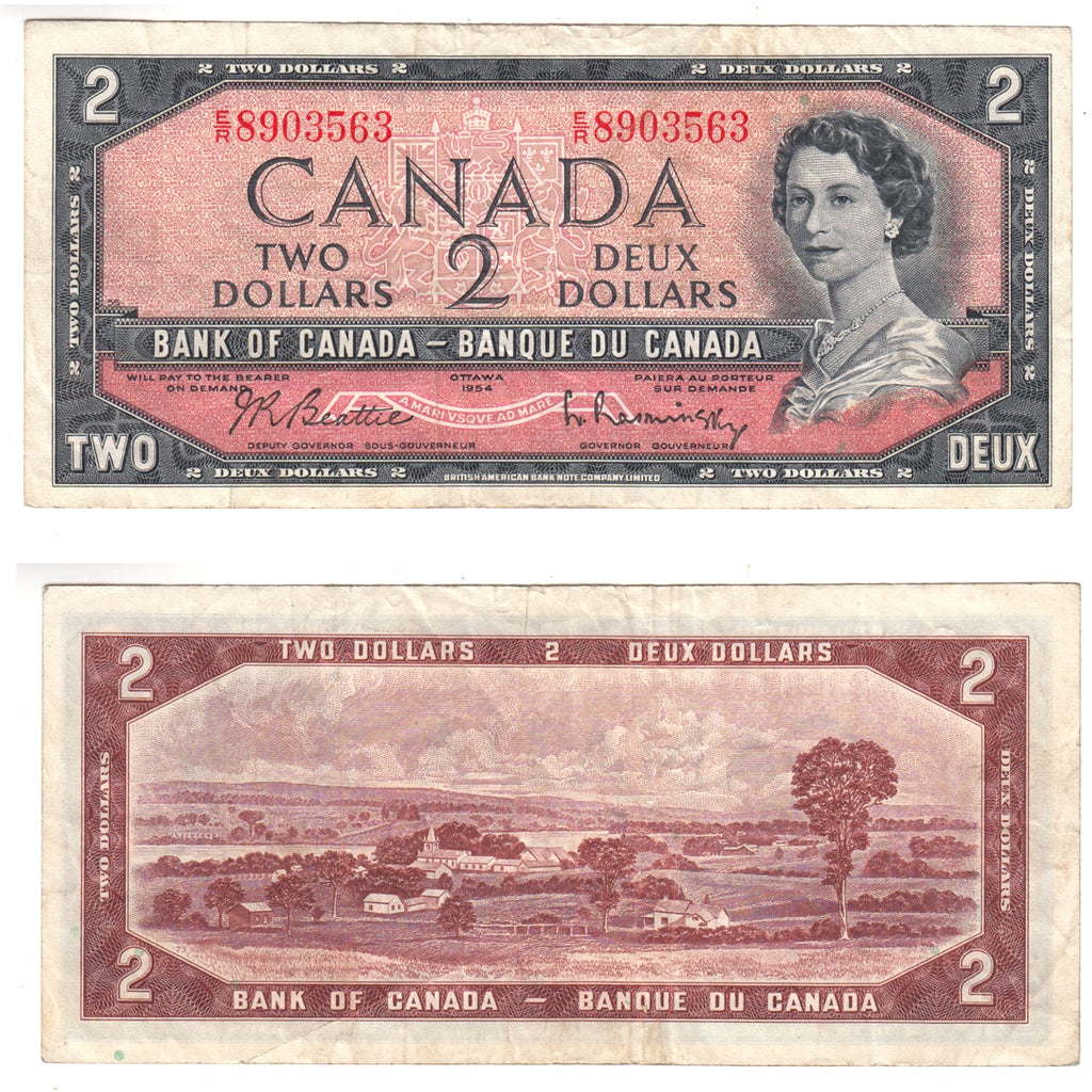 BC-38b 1954 Canada $2 Beattie-Rasminsky, E/R, Very Fine (VF20)