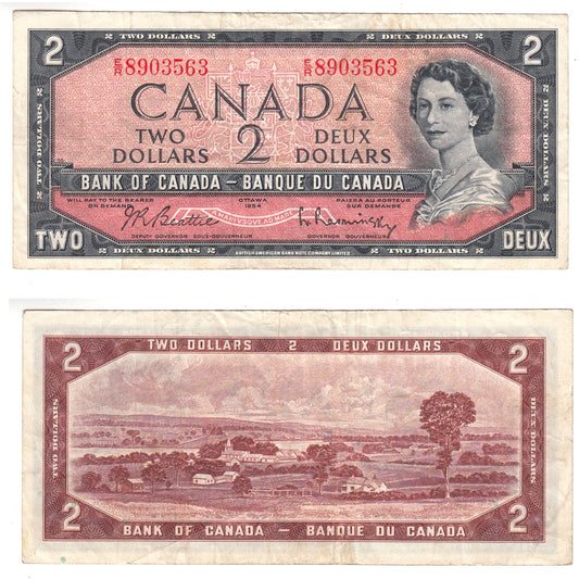BC-38b 1954 Canada $2 Beattie-Rasminsky, E/R, Very Fine (VF20)